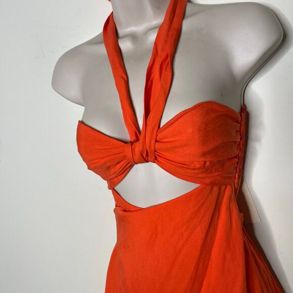 NWT MARA HOFFMAN Paula cutout linen-blend midi dress in orange papaya 00 - Picture 11 of 12